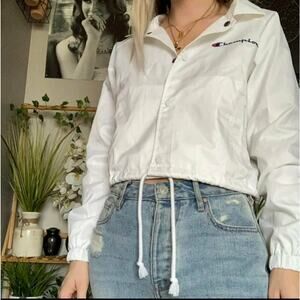 Champion Crop White Coaches Jacket Size‎ Large